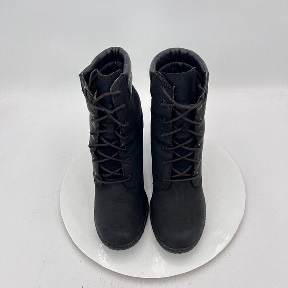 Timberland Tillston Women size 9.5 A1H1l Black Suede Lace Up High Heel Boot - Picture 3 of 12